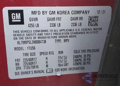 2022 Chevrolet Trailblazer Fwd Lt из США, поврежденный, VIN KL79MPSL3NB084738